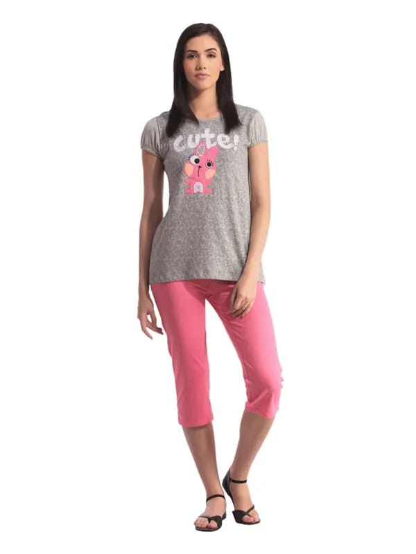 SDL by Sweet Dreams Women Grey & Pink Night suits