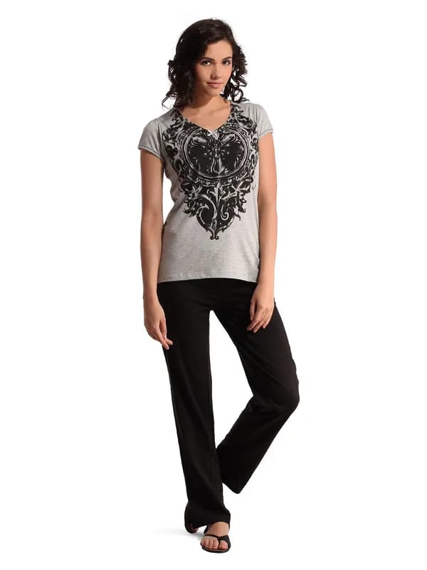 SDL by Sweet Dreams Women Grey & Black Night suits