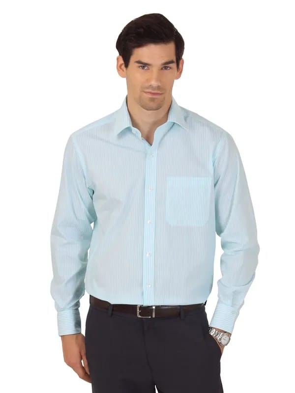 Wills Lifestyle Men Blue Striped Shirt