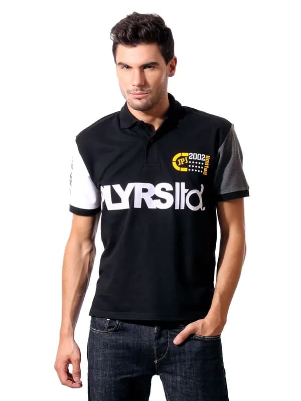 John Players Men Polo Black T-shirt