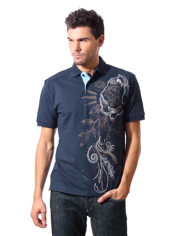 John Players Men Polo Navy Blue T-shirt