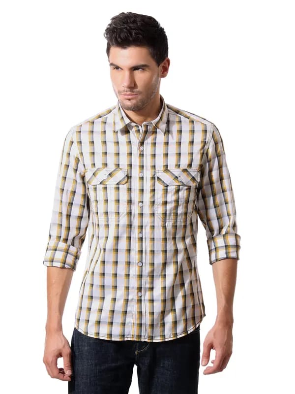John Players Men White Check Shirt