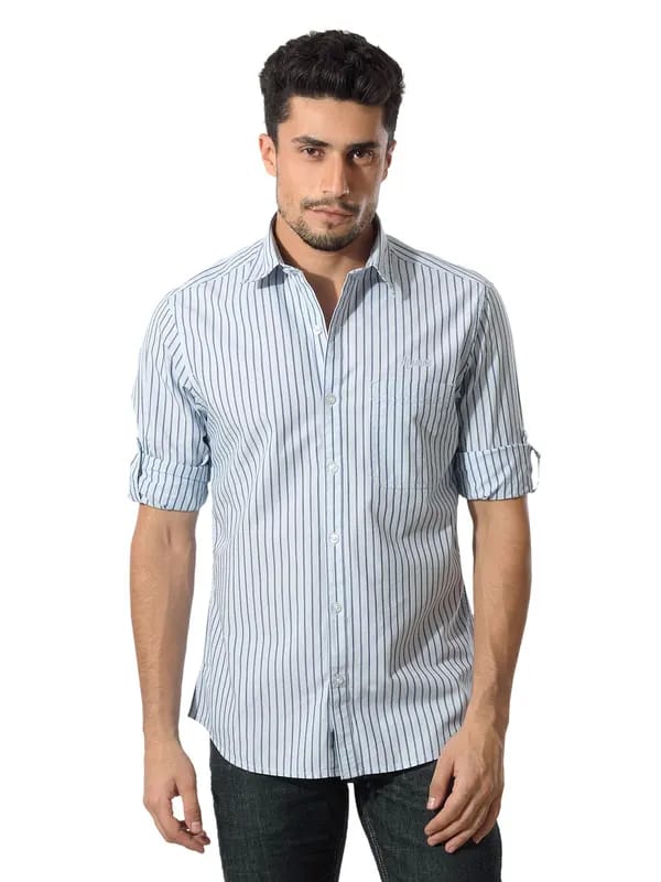 John Players Men Stripes Blue Shirt