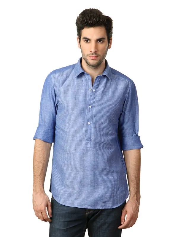 John Players Men Stripes Blue Shirt
