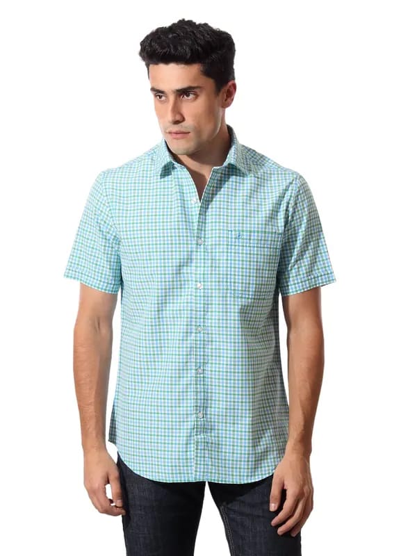 John Players Men Green Ginghams Shirt