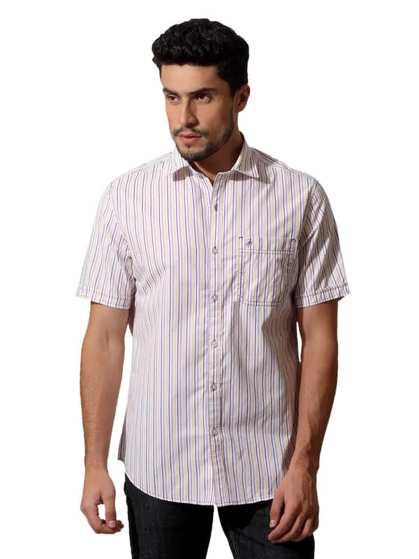 John Players Men White Striped Shirt