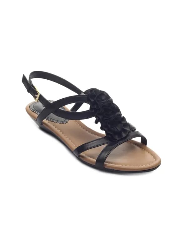 Clarks Women Santa Rock Black Leather Flats