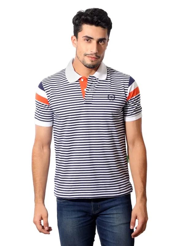 Classic Polo Men Striped Navy Blue & White T-Shirt