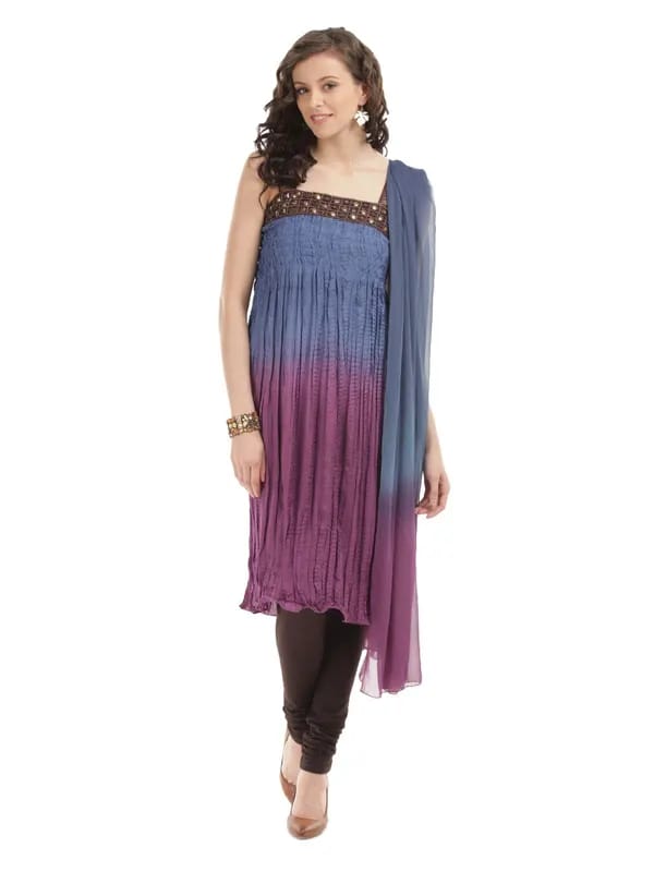 Aneri Women Purple Ombre Churidar Kurta & Dupatta Set