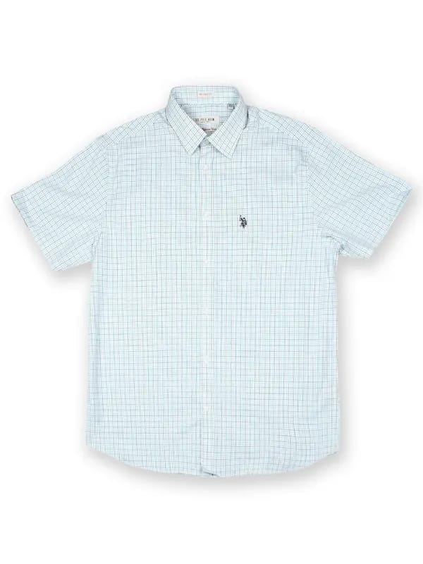 U.S. Polo Assn. Men Blue & White Checked Tailored Fit Smart Casual Shirt