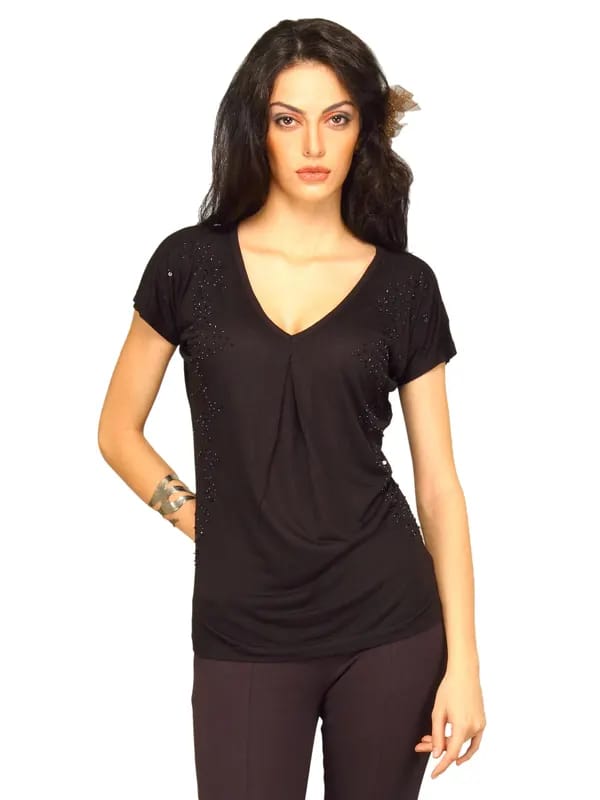 Jealous 21 Women Black V Neck With Sequins Top