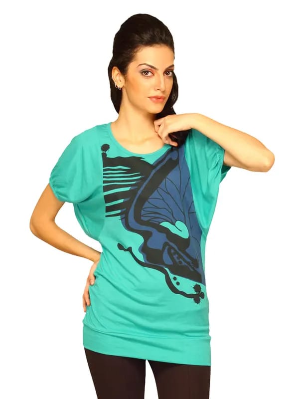 Jealous 21 Women Green Tunic Mirror Print Top