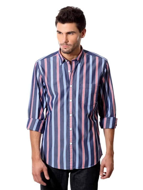 Peter England Men Navy Blue Casual Shirt