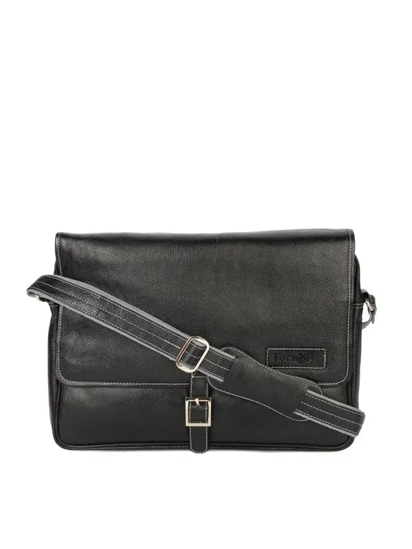 Tortoise Men Black Leather Laptop Bag