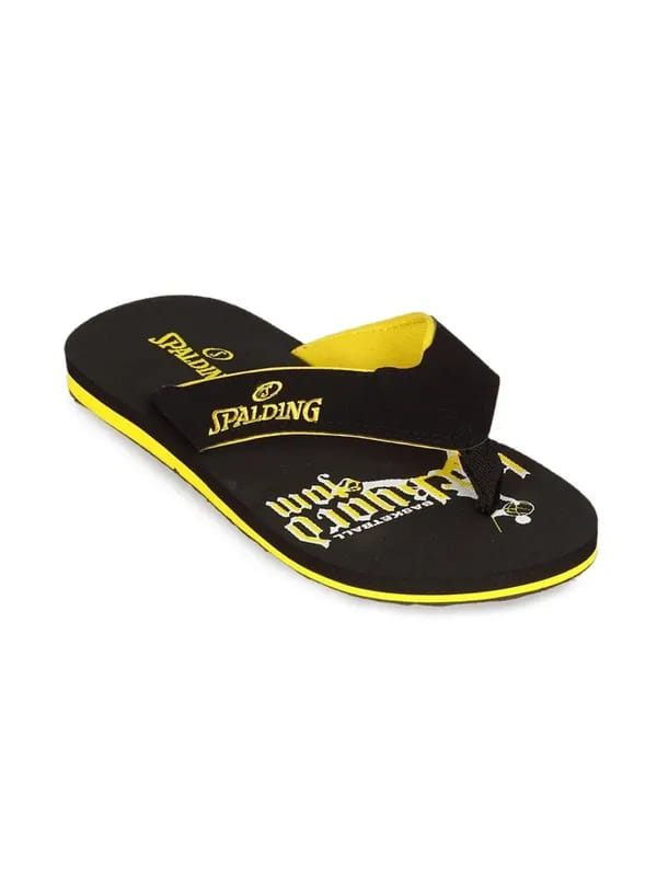 Spalding Men's Black Yellow With Graphic Flip Flop