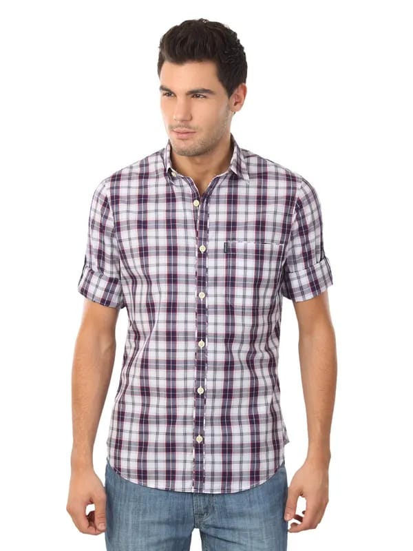 Scullers Men Maroon & Navy Blue Shirt