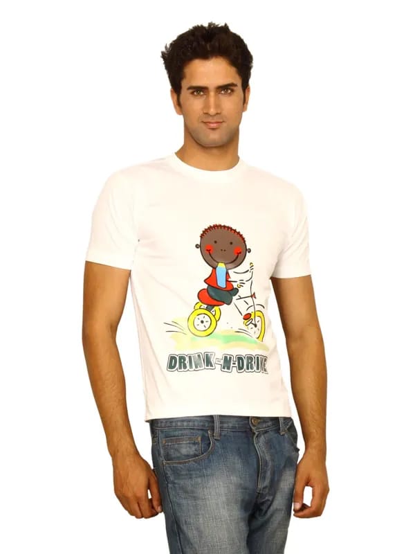 Myntra Men's Drink N Drive White T-shirt