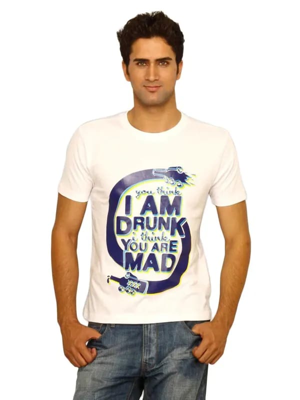Myntra Men's I Am Drunk White T-shirt