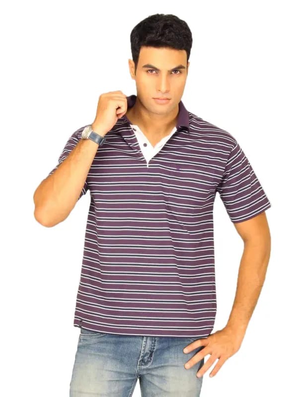Classic Polo Men's Purple With Black White Stripes T-shirt