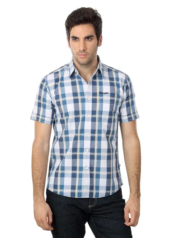 Wrangler Men Blue & White Check Shirt