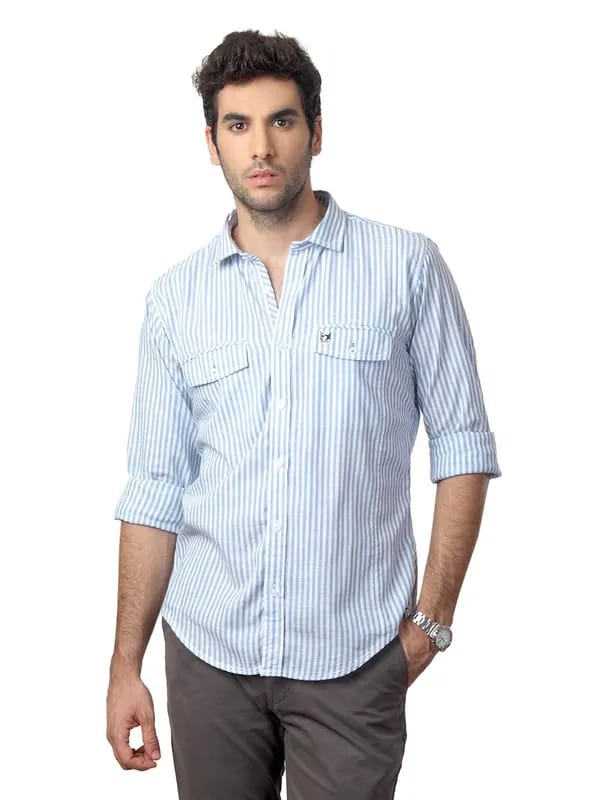 Basics Men Blue Striped Shirt