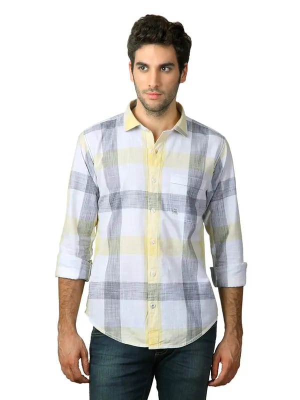 Basics Men Yellow Checked Shirt