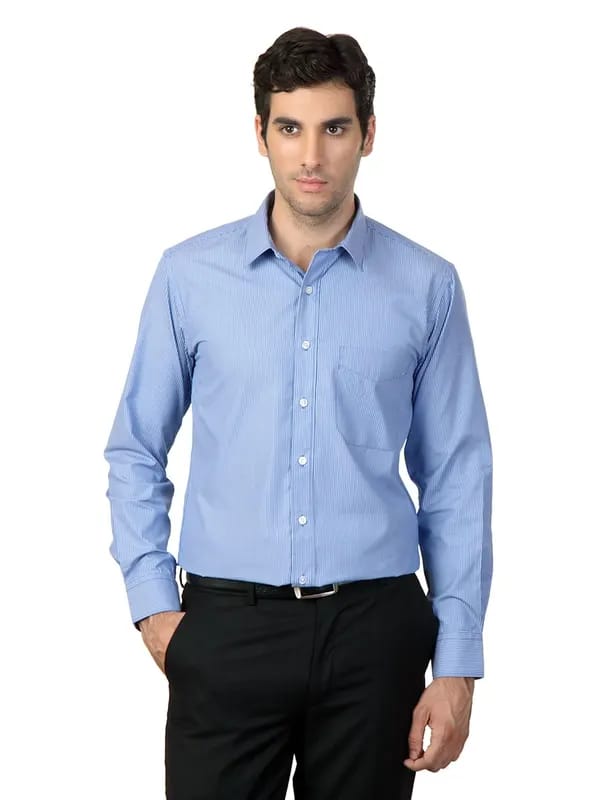 Mark Taylor Men Blue Striped Shirt