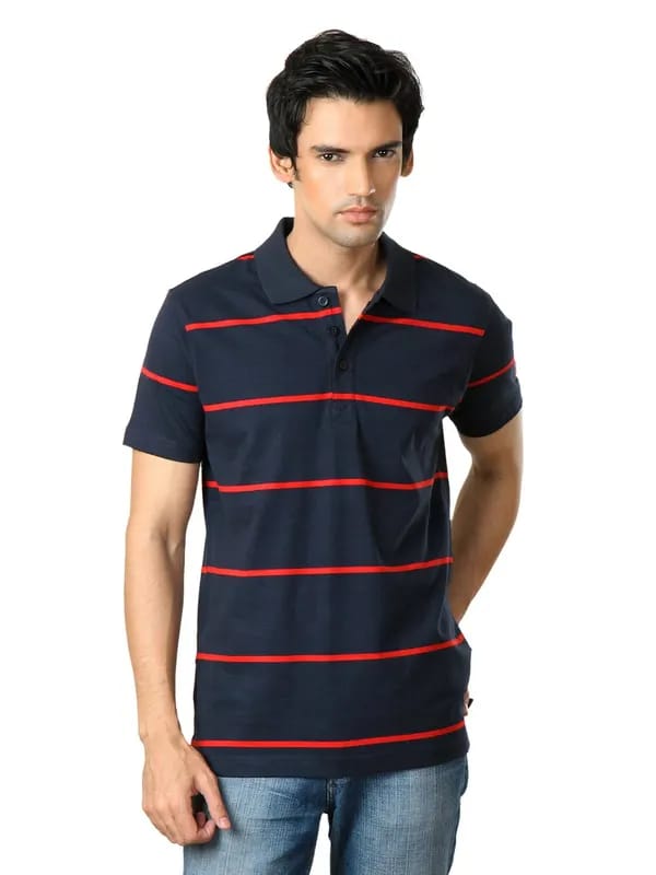 ADIDAS Men Navy Blue Polo T-shirt
