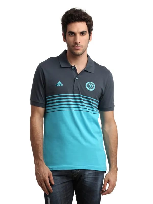 ADIDAS Men Grey & Blue Chelsea Polo T-shirt