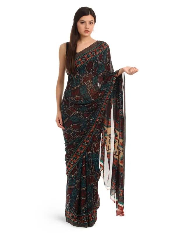 Prafful Navy Georgette Printed Saree