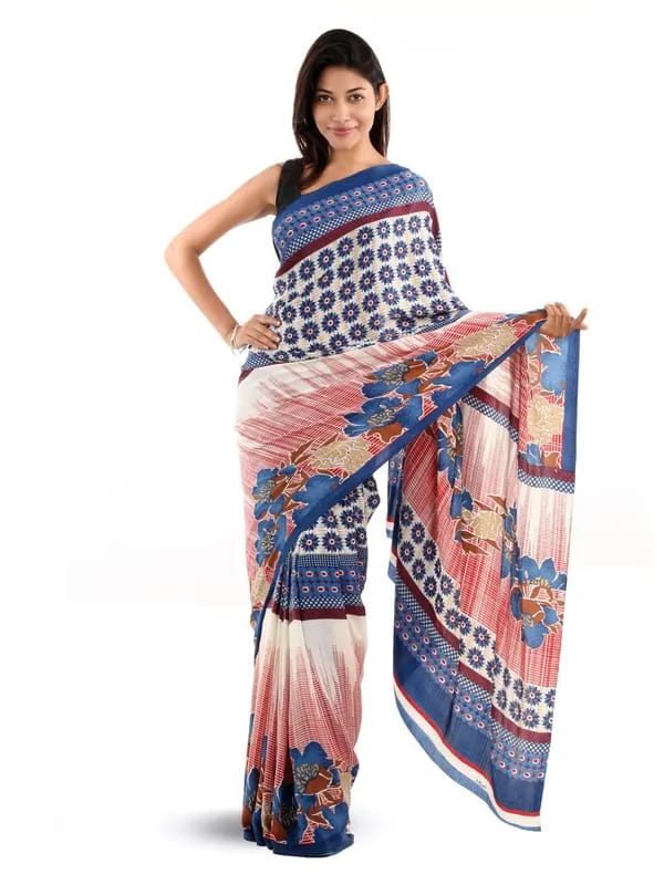 Prafful Blue Crepe Printed Saree