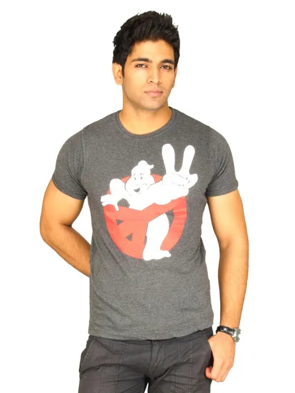 Probase Men's Crack Print Ghost Buster Grey T-shirt