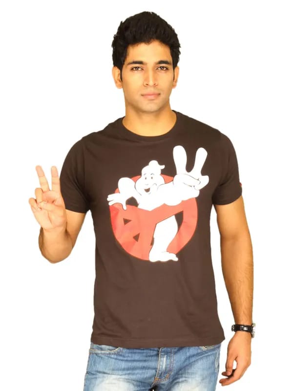 Probase Men's Crack Print Ghost Buster Brown T-shirt