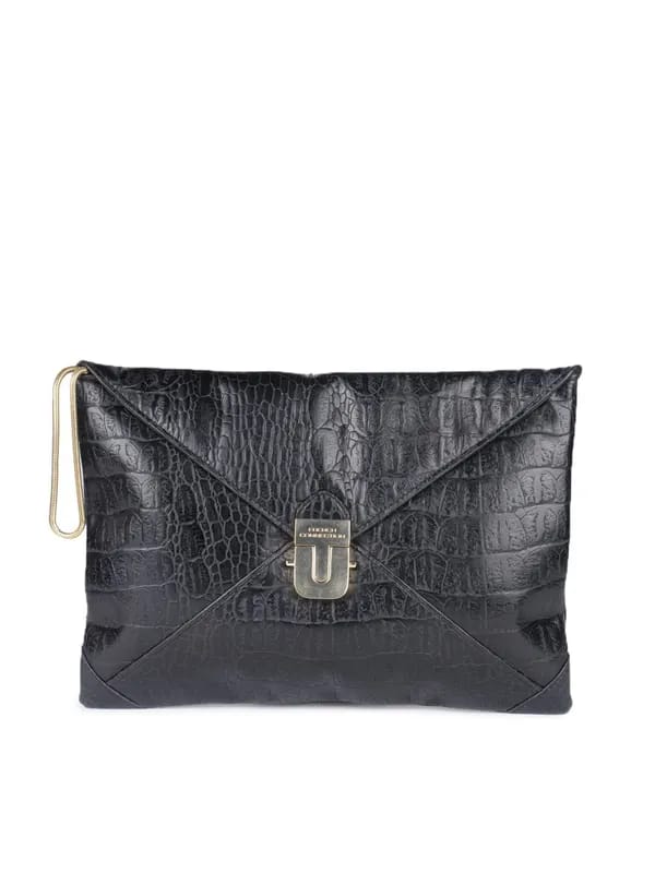 French Connection Women Black Croc Clutch