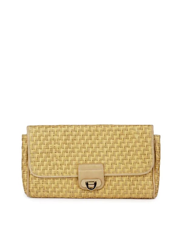French Connection Women Beige Weave Clutch
