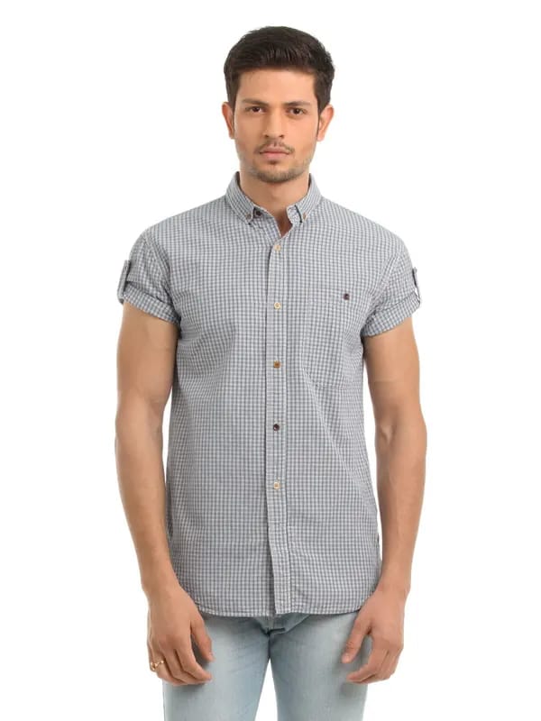 French Connection Men Navy Blue Check Shirt