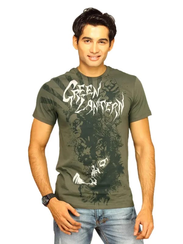 DC Comics Men's Comic Book Olive T-shirt