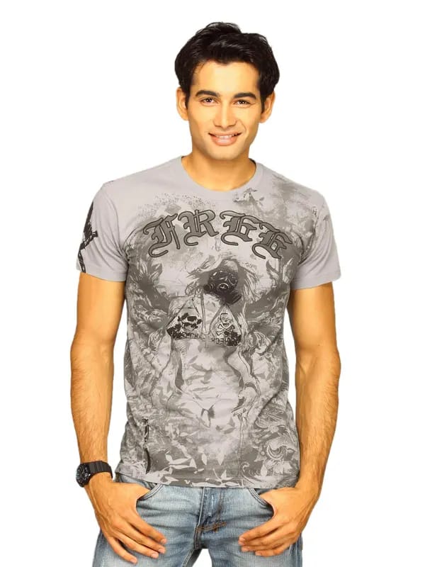 Free Authority Men's Masked Angel Washed Grey T-shirt