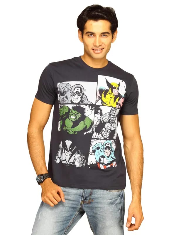 Marvel Comics Men's Comic Poses Navy T-shirt