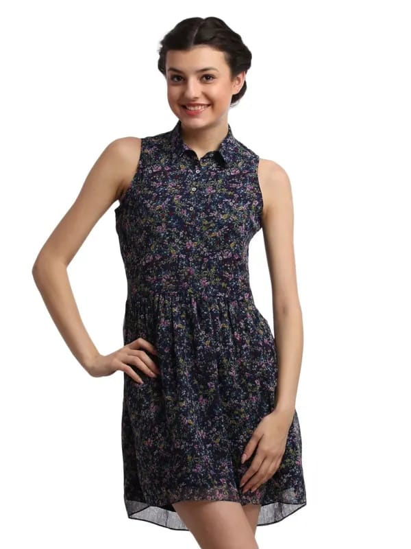 Femella Women Navy Blue Printed Dress