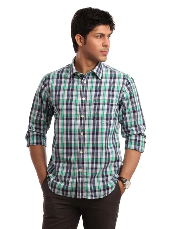 Indian Terrain Men Green Check Shirt
