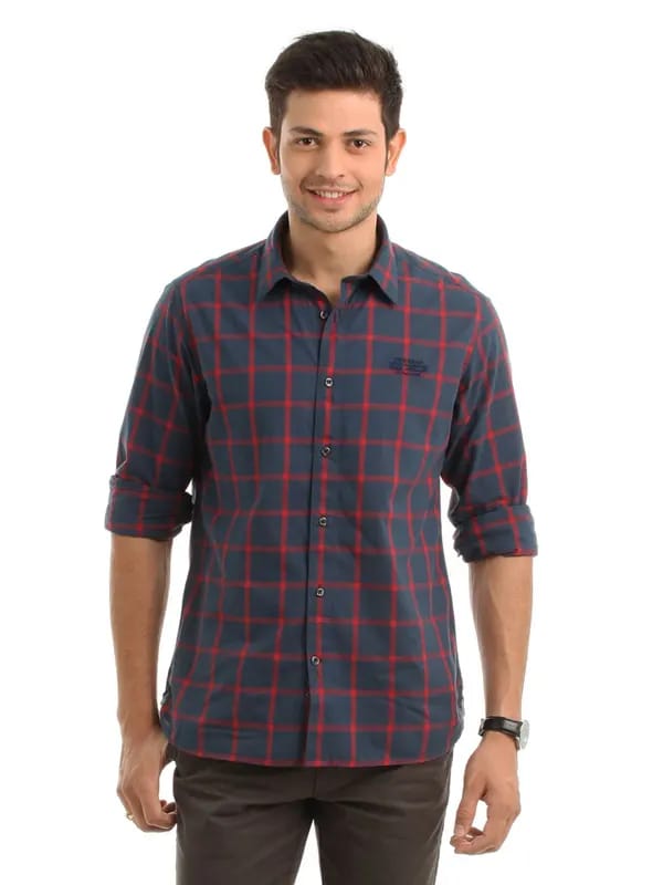 Indian Terrain Men Navy Blue Check Shirt