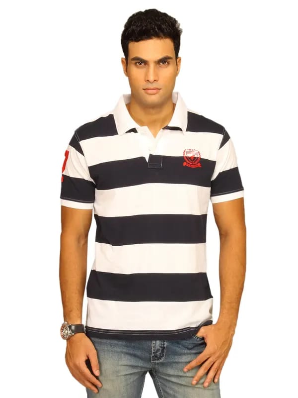 Wrangler Men's Hiker Striper Polo White Navy T-shirt