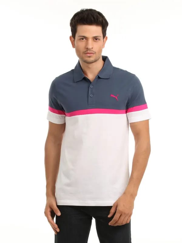 Puma Men Blue & White Polo T-shirt