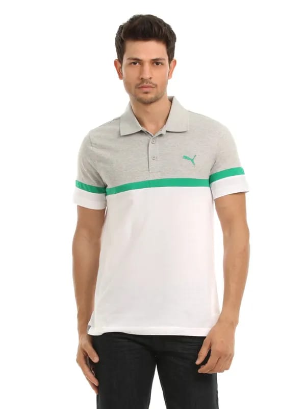 Puma Men Grey & White Polo T-shirt