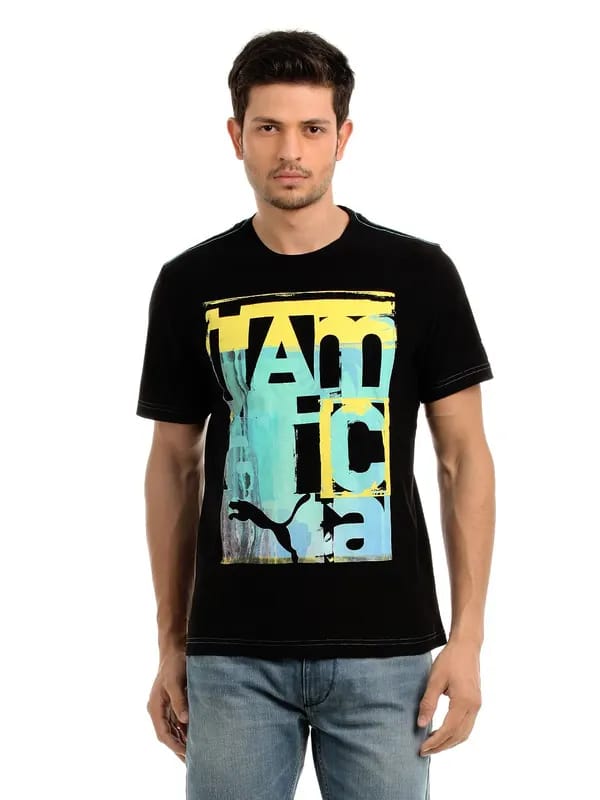 Puma Men Black Jamaica Fun T-shirt
