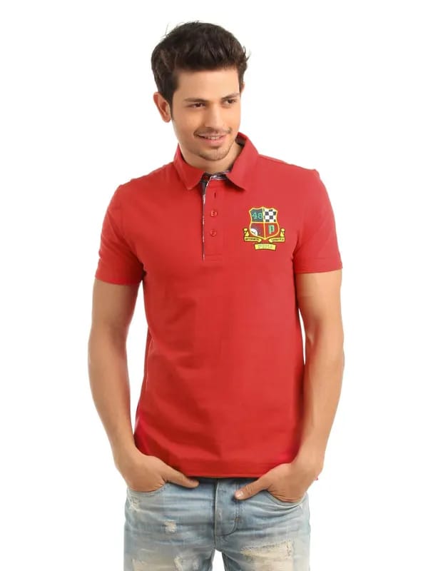 Puma Men Red Polo Neck T-shirt