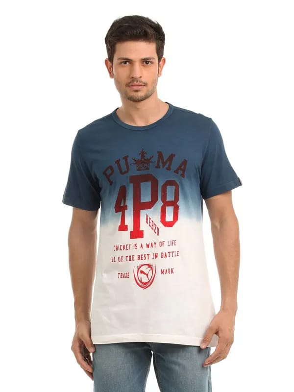 Puma Men Navy Blue & White Graphic T-shirt