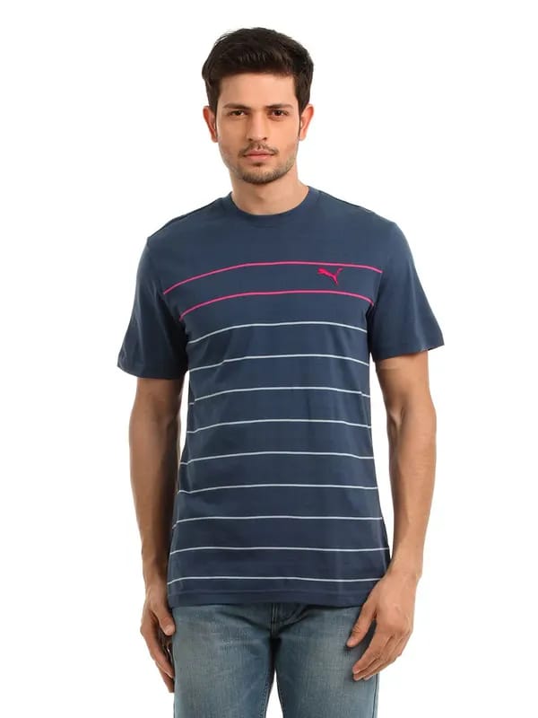 Puma Men Blue Fine Striped T-shirt