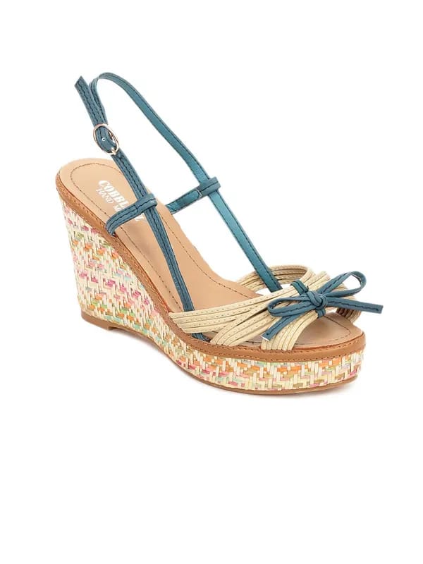 Cobblerz Women Beige & Blue Wedges